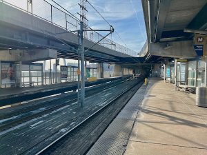 East Riverfront MetroLink Station, standing on westbound platform looking west